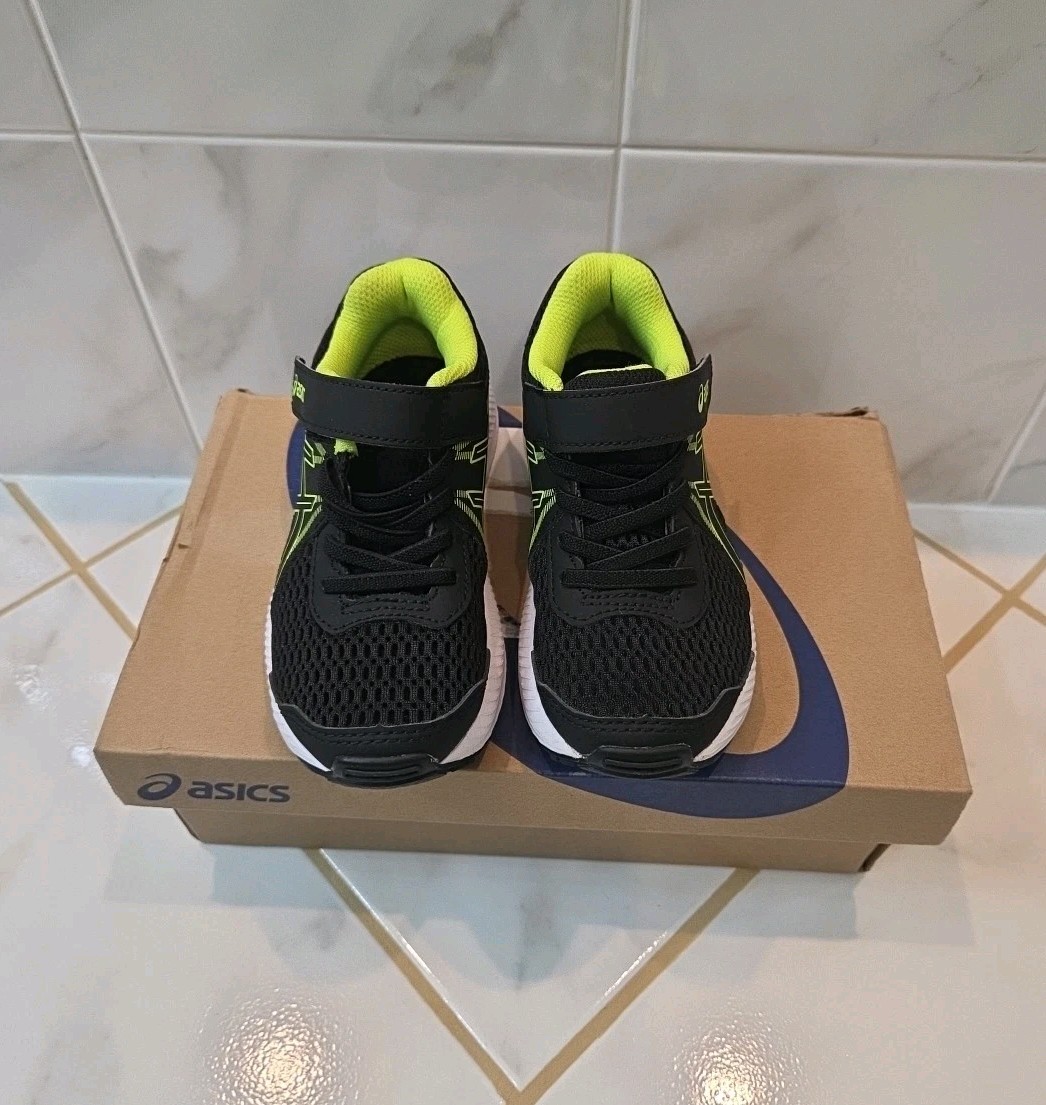 ASICS KIDS CONTEND 7 BLACK,LIME, WHITE SIZE K10