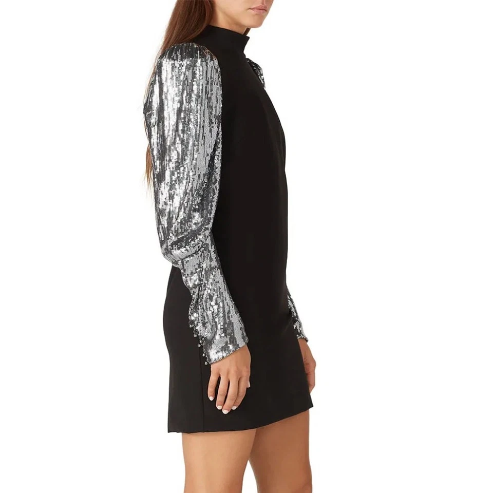 Mini Vestido Nicole Miller Negro Manga Lentejuelas MEDIANO Manga Larga Cóctel $395 Foto 2 de 4