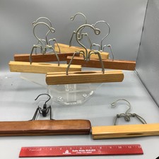Vintage Lot Of 7 Dark Wooden Hangers For Skirts Pants Jacket Clamp Tightly 53