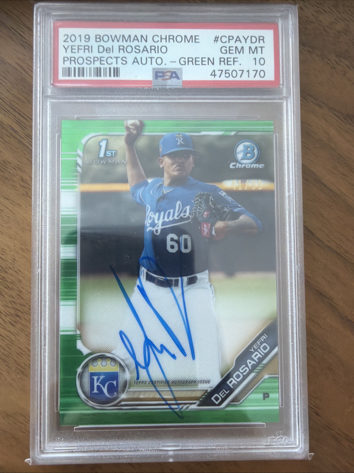 2019 Bowman Chrome Green Refractor Yefri Del Rosario RC AUTO /99 PSA 10 Rookie
