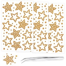 3 Sheets Star Face Gems - Self Adhesive Rhinestones - Glitter Gold Star