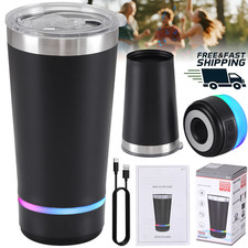 16oz Steel Insulated Cup Portable Bluetooth Speaker FM USB TF TWS RGB LED Lights