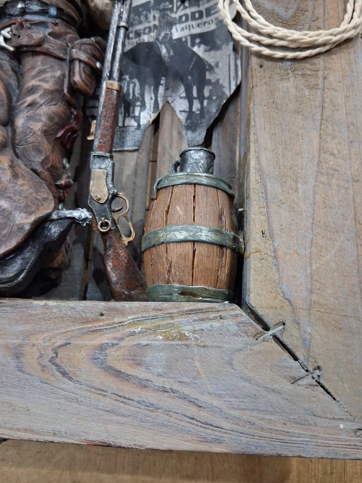 Western Cowboy Shadowbox Wall Art, Wood Crate Frame w/ Resin Figure - Image 4 of 4