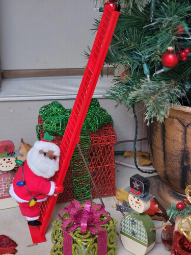 Climbing Black Christmas Santa w/Lights & Music, 18" Ladder Climbing Santa-Decor