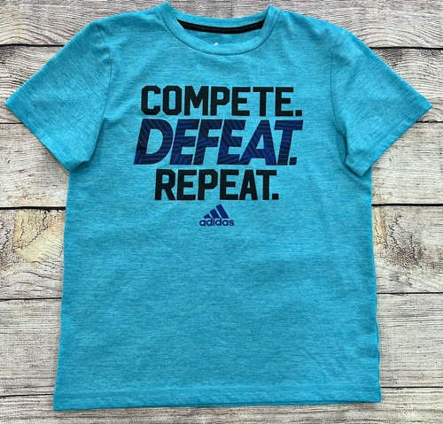 EUC Adidas Boys Athletic Shorts & Shirt 2 Pc OUTFIT Gray Black & AQUA Small SM - Picture 2 of 9