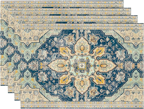 Boho Placemats Set Of 4 Daily Floral 12" X 18" Rectangular Beige New 4 Pcs
