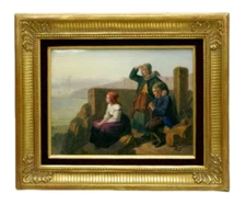 KPM Berlin “Family Looking at the Sea” Porcelain Panel Painting 13.9 x 16.7in