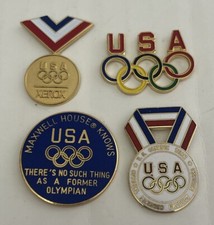 4 Vintage Olympic Pins USA Hat / Lapel Pin Maxwell House Xerox Advertising