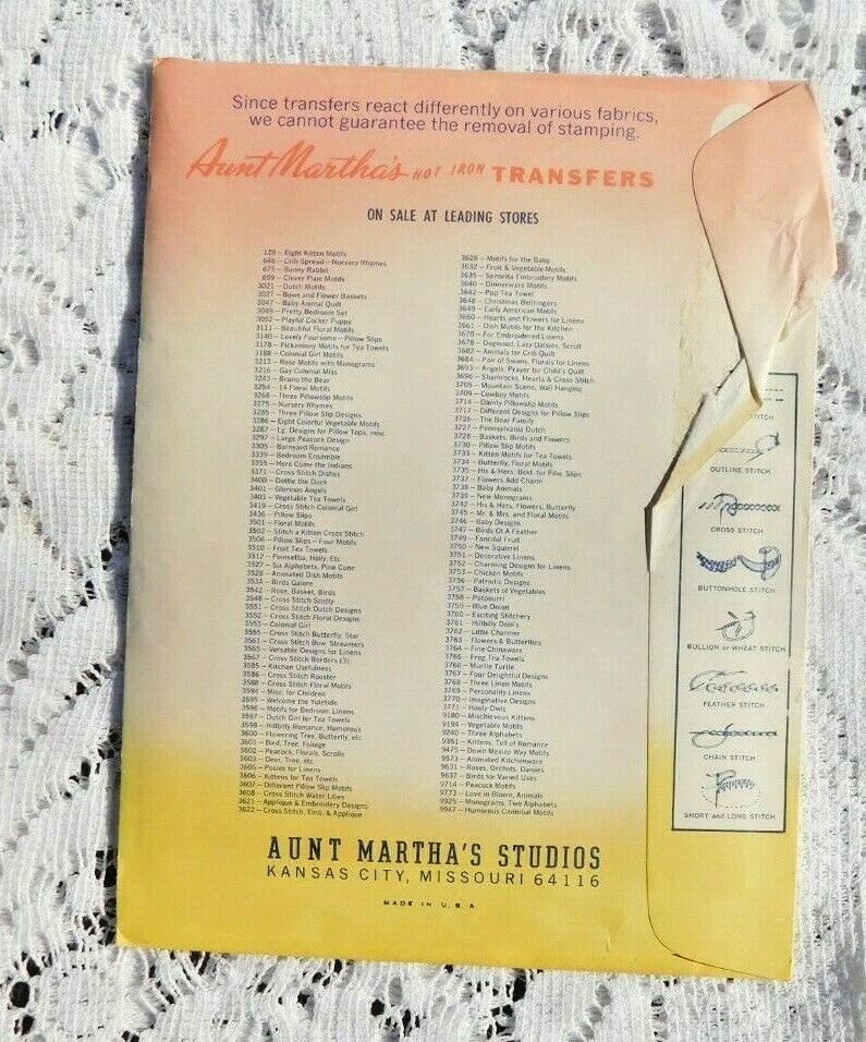 Vintage 1960s Aunt Martha's Transfers Uncut 3216 Gay Colonial Miss