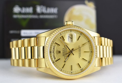 ROLEX 36mm 18kt Gold Day Date President Champagne Stick Model 18038 SANT BLANC - Picture 6 of 11