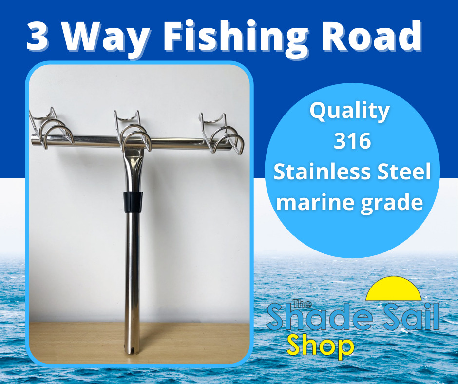 Fishing Rod Holder 3 Way Starboard Marine Grade Stainless Steel Boating Fish