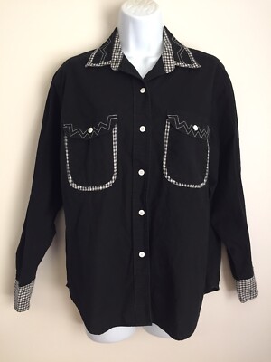 Cricket by the Creek Western Ladies Button-Up Vintage 100% Cotton Black Plaid