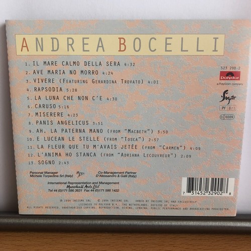 Andrea Bocelli - Il Mare calmo della Sera - CD 1994 - Bild 2 von 3