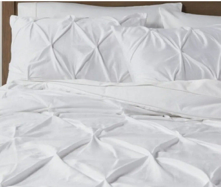 Pinched Pleat 3 Piece Duvet Cover Set White (King) Threshold 108