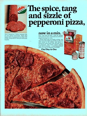 1965 Chef Boy Ar Dee Pepperoni Pizza Mix Vintage Print Ad Now In A Box