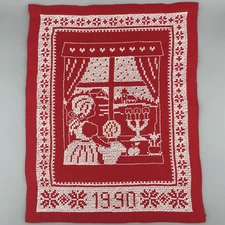Vintage Counted Cross Stitch - Christmas 1990 Panel 11.5" x 15" - Unframed