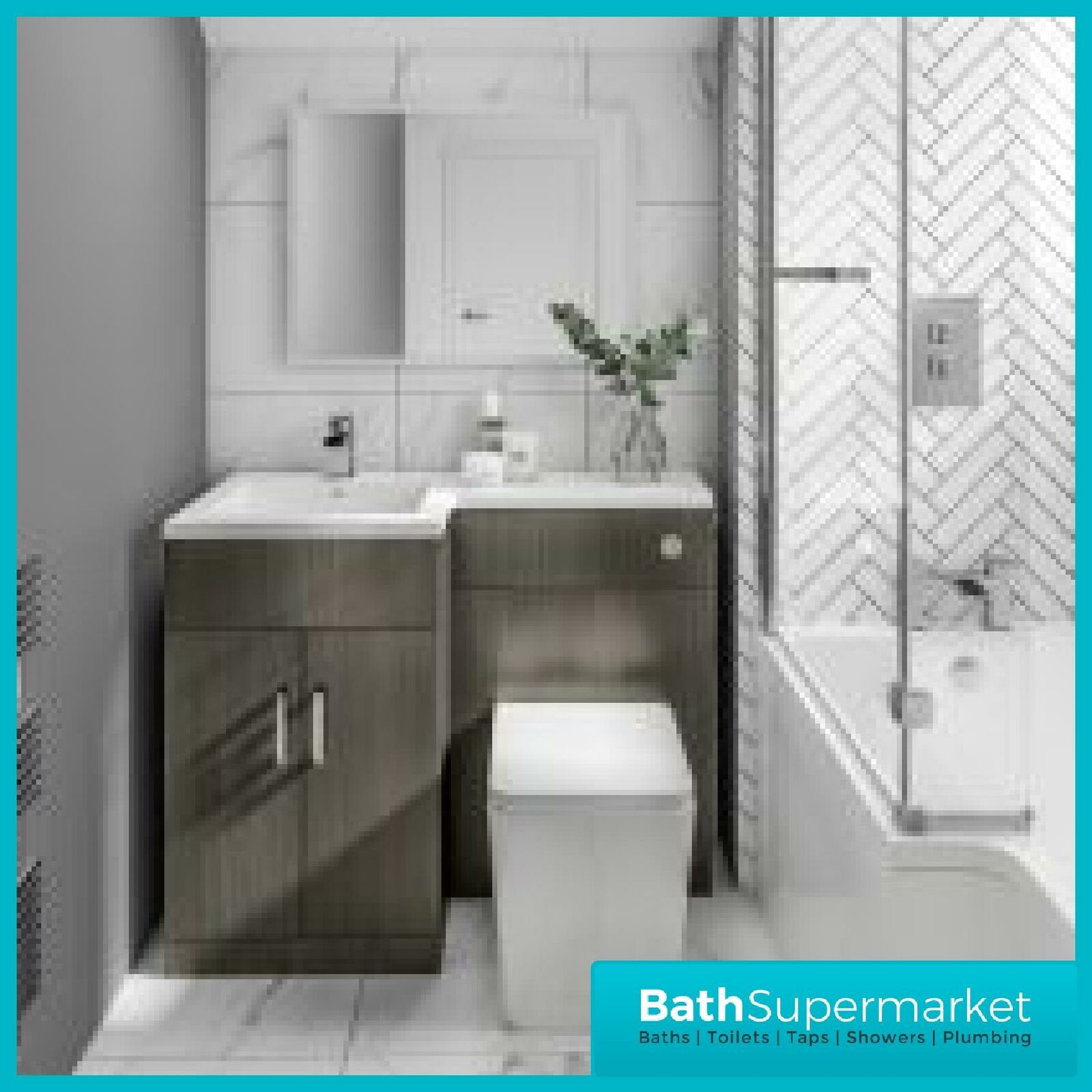 L Shape Bathroom Furniture Suite Resin Basin BTW Toilet Vanity WC Unit ...