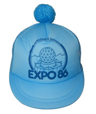 Vtg 80s 1986 VANCOUVER CANADA Blue Trucker WORLD EXPO HAT Snapback Baseball Cap