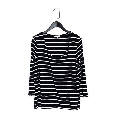Hobbs Navy White Striped 3/4 Sleeve Scoop Neck T-Shirt - Size M 12 14