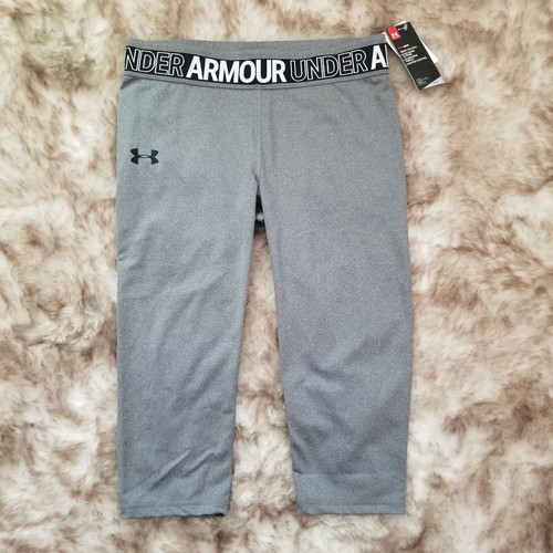 UNDER ARMOUR HeatGear Girls Cropped Leggings Grey Size XL (16-18) NEW - Picture 3 of 12