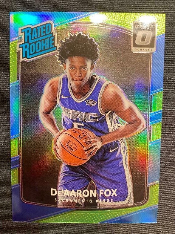 2017-18 Donruss Optic Lime Green Prizm #196 De'Aaron Fox RC # 90/175, GEM CLEAN
