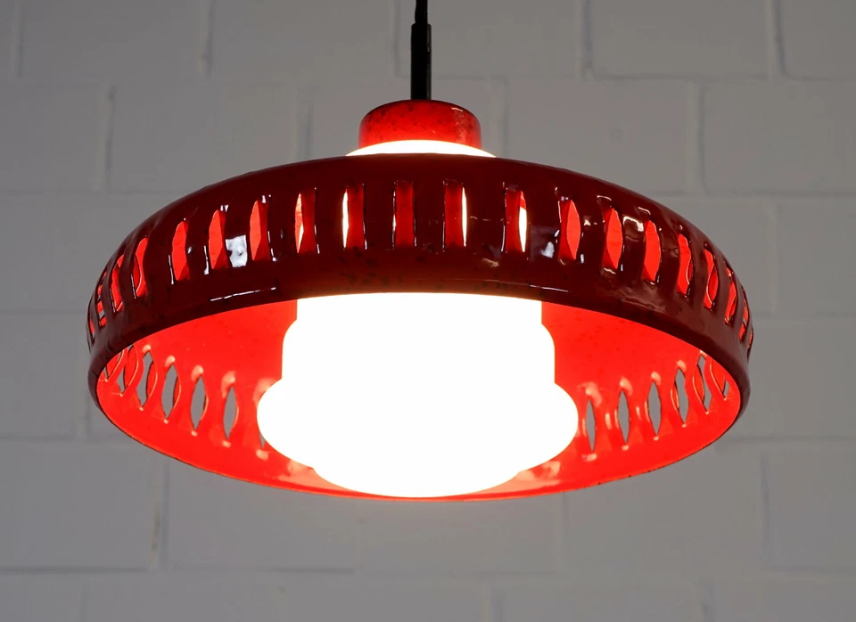 exklusive Hustadt Emaille Opalglas Decken Lampe Pendelleuchte Vintage 60er Jahre - Bild 2 von 4