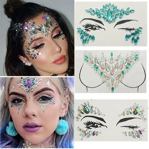 Body Adhesive Glitter Stickers Tattoo Face Gems Crystal Party Festival