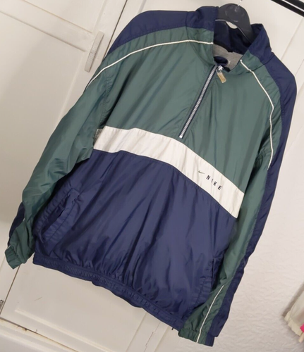 VINTAGE Rare Nike Jacket Anorak Windbreaker Classic Logo Mens Large L Green/Blue