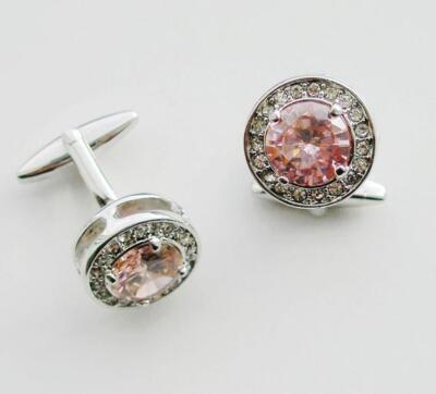 C0310 CUFF LINKS CUFFLINKS LADY WOMEN GIRL CORAL PINK ZIRCON GOLD WEDDING GIFT