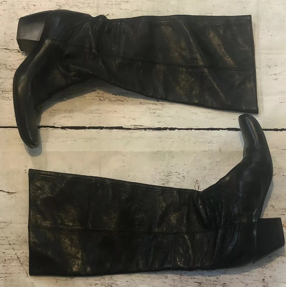 Janet & Janet US Size 7.5 Black Mid-calf Leather Block Heel Womens Boots - Image 4 of 4