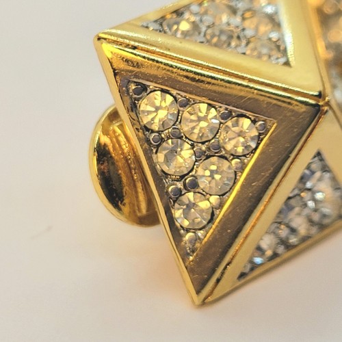 MONET Clip On Earrings 5/8" Pyramid Pave Clear Rhinestone Vintage Signed - Picture 8 of 8