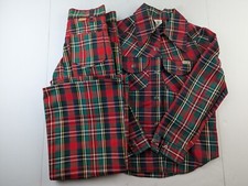 NEW VTG Toughskins Growing Girl 12 Red Green Plaid Snap Shirt Pant Flare Classic