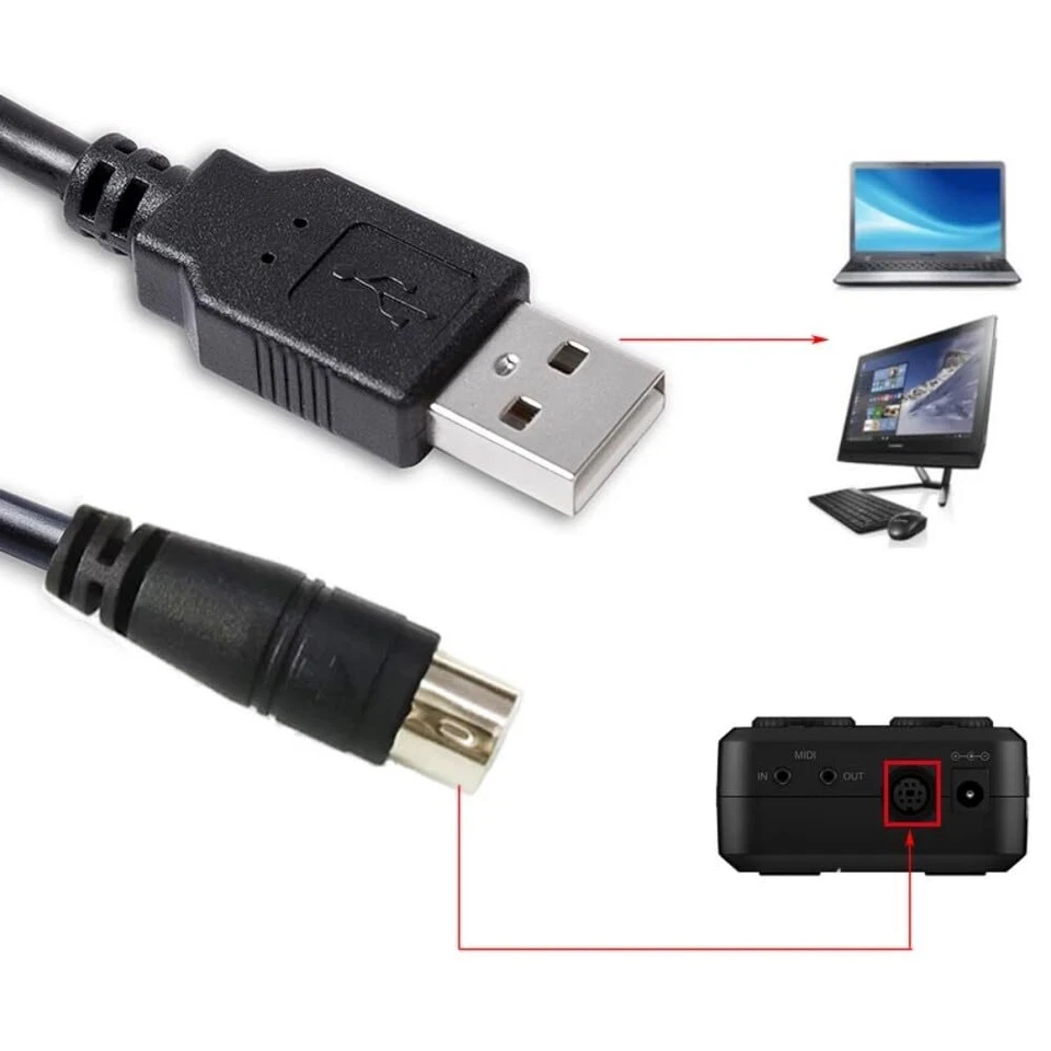 USB-A to Mini-Din Cable for IK Multimedia iRig Series iRig HD HD-A Keys I/O MIDI - Image 4 of 4