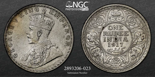 British India 1917(B) INDIA RUPEE NGC AU 55