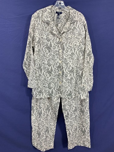 CHAPS Womens XL Black & White Polyester Blend Sleep Shirt & Pants Pajamas SET