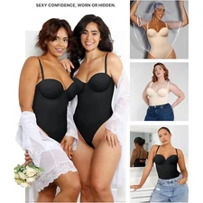 SHAPELLX Tummy Control Shapewear Bodysuit Body Shaper Removable Straps Low Back