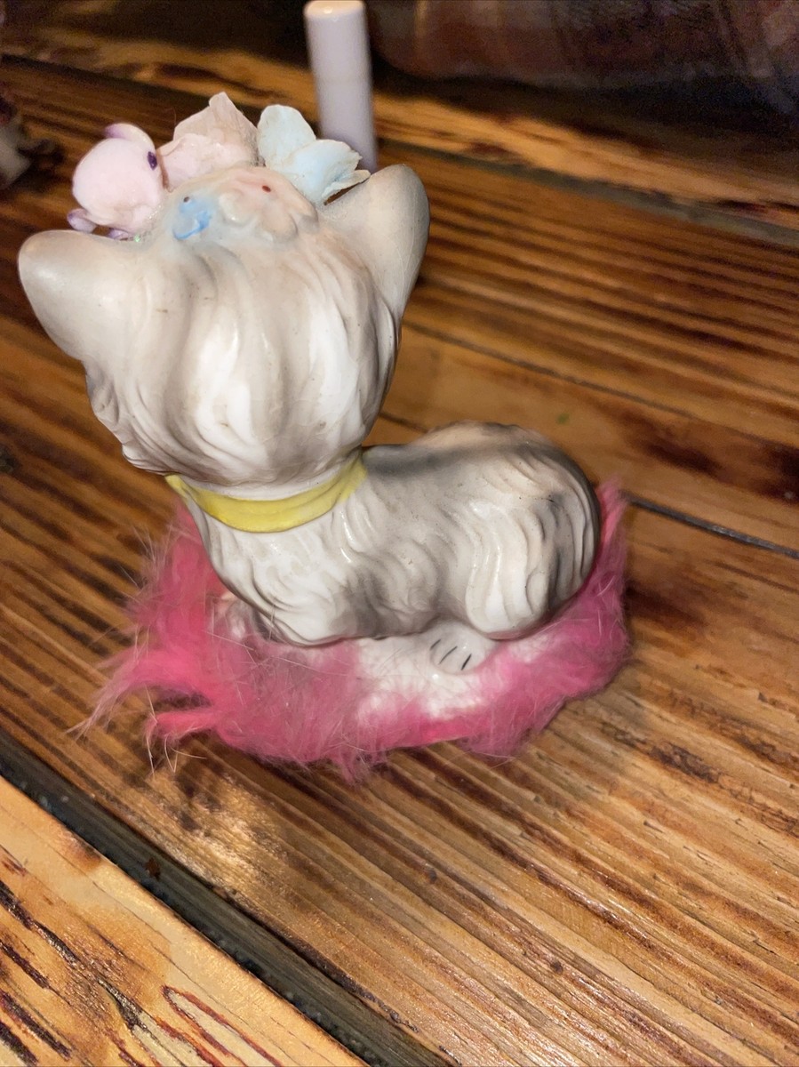 Vintage Napcoware MCM Kitty Tabby Cat Floral Crown Pink Fur