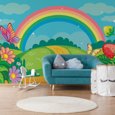 VLIES FOTOTAPETE Selbstklebend XXL Straße des Regenbogens Erdbeerblumen 4856
