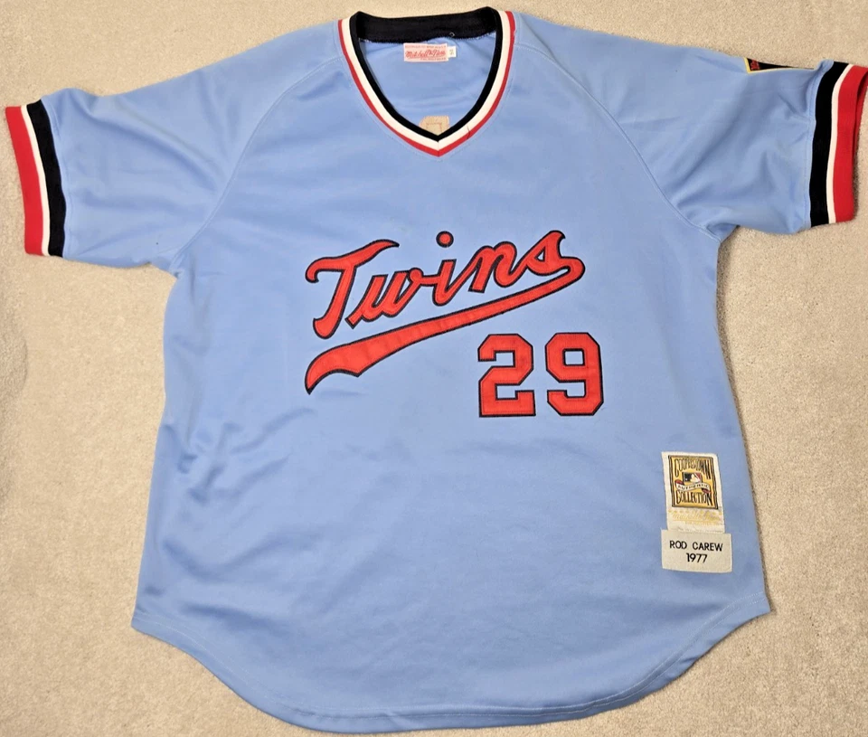 Rod Carew jersey XL Mitchell & ness Minnesota twins #29 Blue 1977 throwback USA - Image 2 of 4