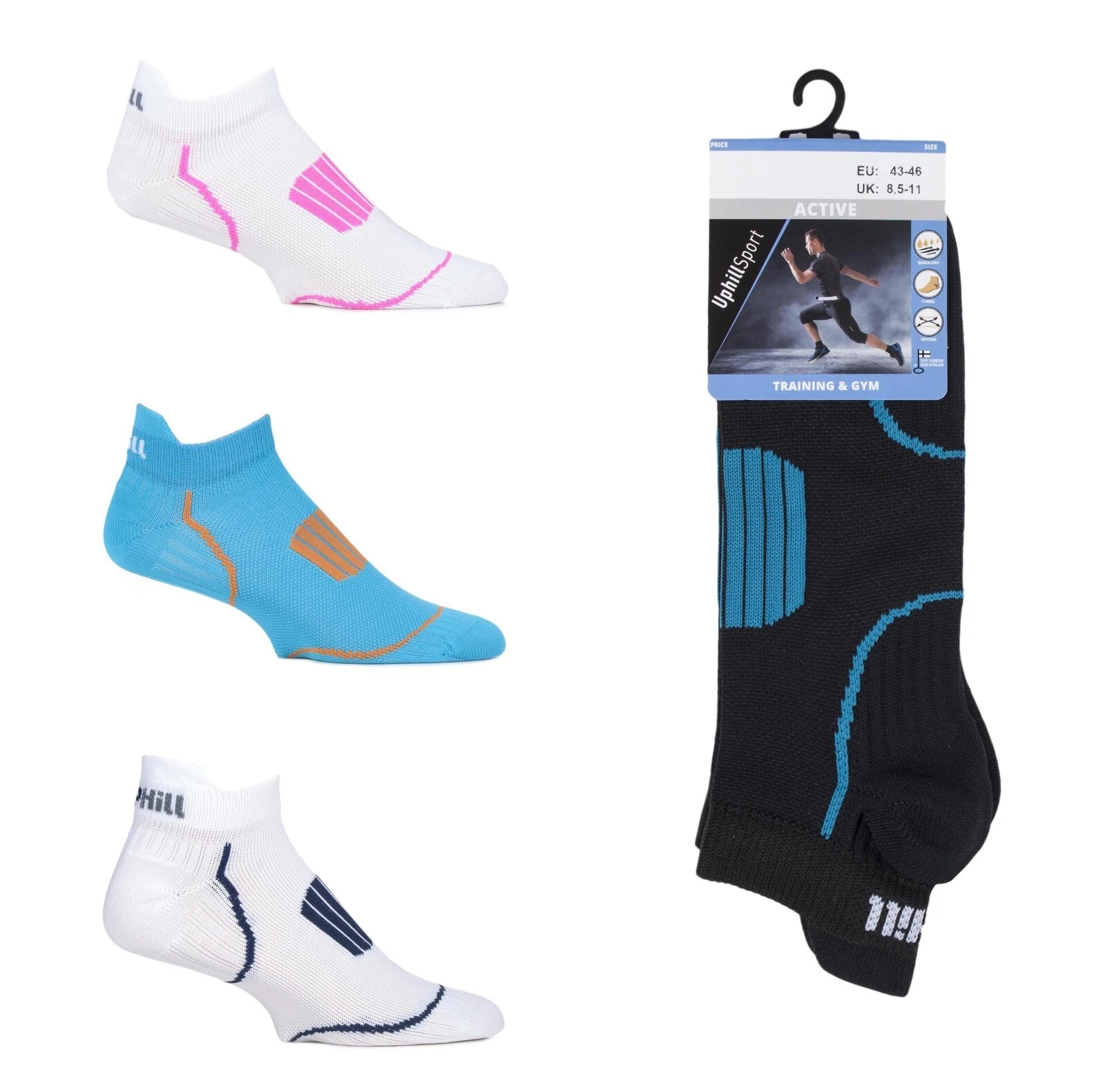 Trainer Socks UpHill Sport Low Rise Various Sizes - Made in Finland- 1 Pair Pack