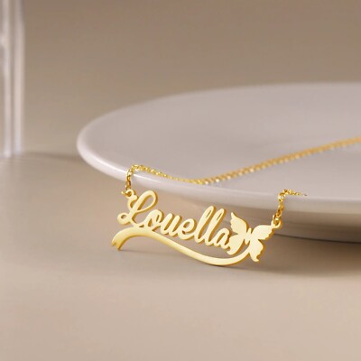 Stainless Steel Personalized Name Pendant Chain Butterfly Custom