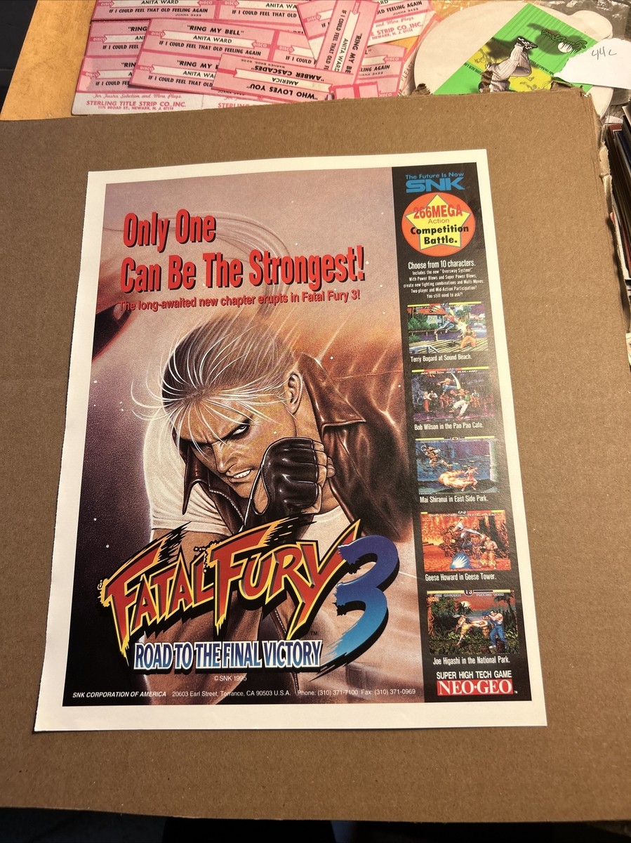 ORIGINAL 1995 11- 8.5'' Fatal Fury 3 Mvs Neo Geo Snk arcade video