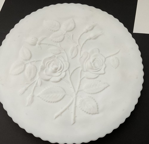 Imperial Milk Glass Cake Plate * Embossed * Flowers Roses 10.5” Footed - Picture 3 of 10