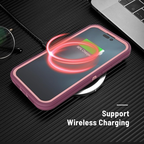 For Apple iPhone 14/14 Plus/14 Pro Max Hybrid Kickstand Case Cover Purple+Pink - Picture 7 of 71