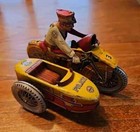 Vintage Marx Tin Litho Windup Police Motorcycle With Sidecar