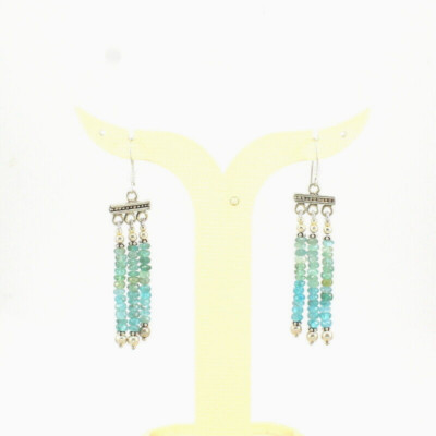 Earrings Natural Apatite Gemstone Handmade Beaded 925 Sterling Silver Jewelry