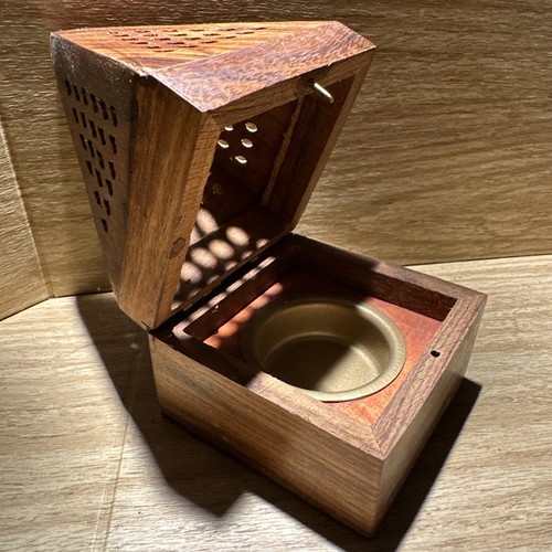 Wooden Pyramid Temple Cone Incense Burner Wood Holder 5” Cut Outs New age - Picture 3 of 10