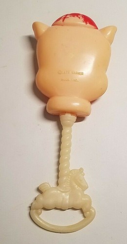 Schweineschwein Baby Säugling Rassel Vintage 1975 Babyspielzeug Warner Bros. Co. 6,5 Zoll - Bild 5 von 8