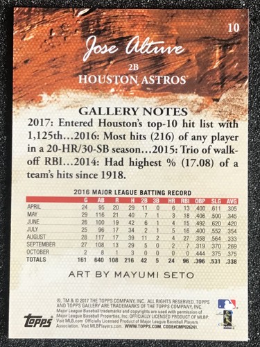 2017 Topps Gallery PRIVATE GALLERY ISSUE / 250 JOSE ALTUVE #10 MINT - Picture 6 of 6