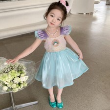 Kid Girl Splicing Tank Dresses Sequin Mesh Sleeveless Ruffle Mermaid Perform